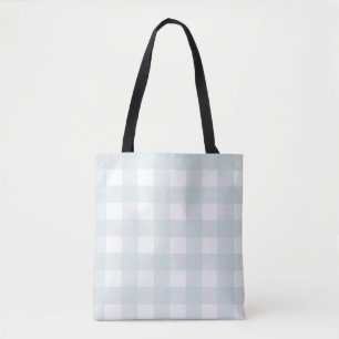 Softest Powder Light Blue Gingham Check Plaid Tote Bag