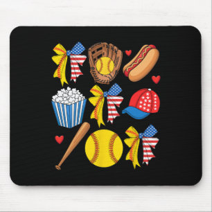 Softll 4th Of July Coquette Bow Women Girls Softll Mouse Pad