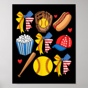 Softll 4th Of July Coquette Bow Women Girls Softll Poster