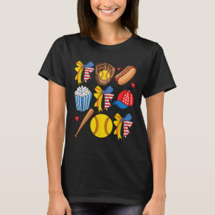 Softll 4th Of July Coquette Bow Women Girls Softll T-Shirt