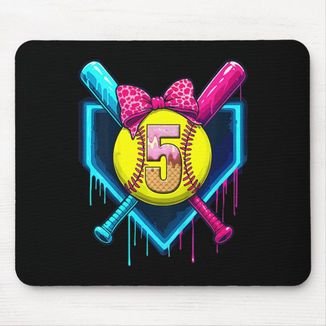 Softll 5 Years Old Ice Cream Drip 5th Birthday Gir Mouse Pad (Front)