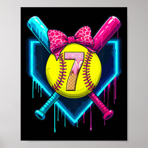 Softll 7 Years Old Ice Cream Drip 7th Birthday Gir Poster