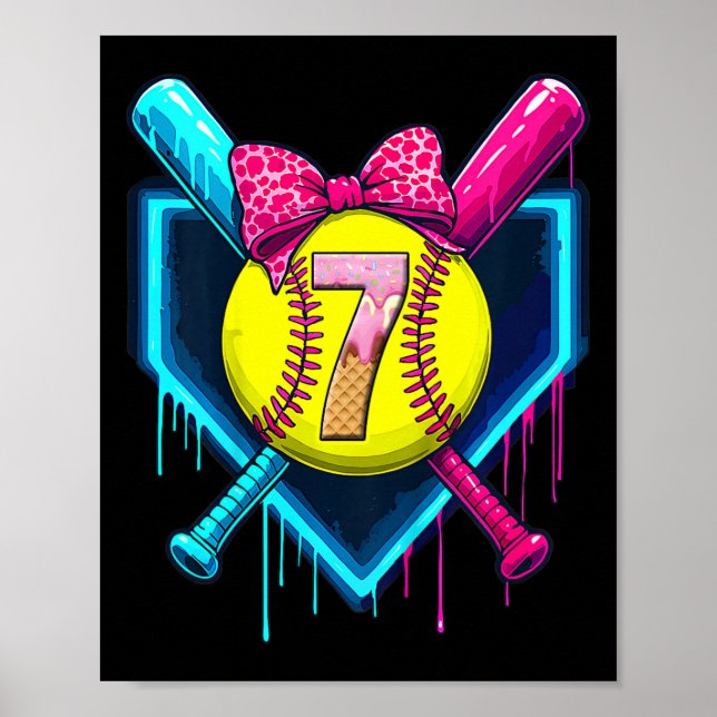 Softll 7 Years Old Ice Cream Drip 7th Birthday Gir Poster (Front)