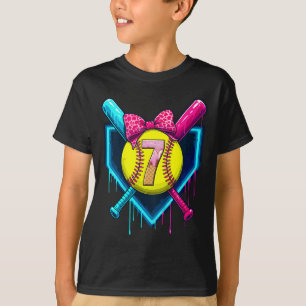 Softll 7 Years Old Ice Cream Drip 7th Birthday Gir T-Shirt