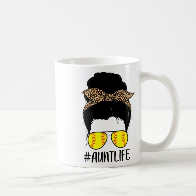Softll Aunt Life Leopard Messy Bun Hair Auntie Sof Coffee Mug (Right)