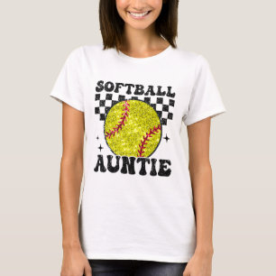 Softll Auntie Checkered Retro Funny Softll Aunt Fa T-Shirt