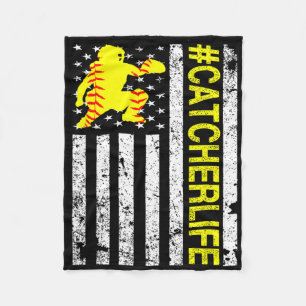 Softll Catcher - Catcher Life Usa Flag Fastpitch Fleece Blanket