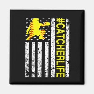 Softll Catcher - Catcher Life Usa Flag Fastpitch Magnet