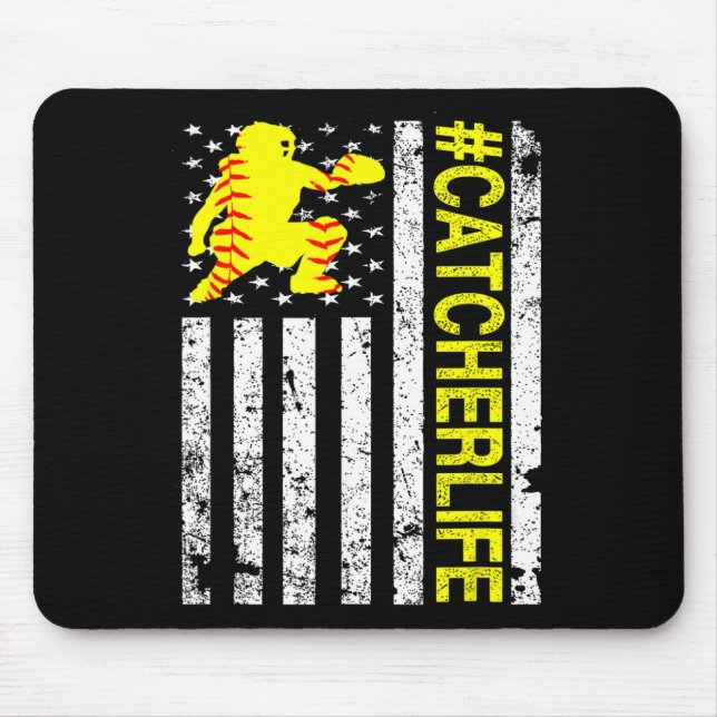 Softll Catcher - Catcher Life Usa Flag Fastpitch  Mouse Pad (Front)