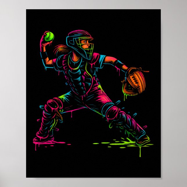 Softll Catcher Dad Pitcher Fastpitch Coach Fathers Poster (Front)