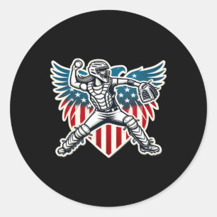 Softll Catcher With Wings Girls Design Usa Red Whi Classic Round Sticker