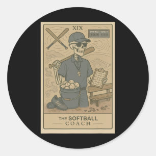 Softll Coach Tarot Card Skeleton Game Day Sport Lo Classic Round Sticker