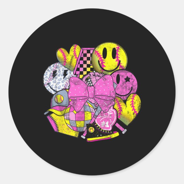 Softll Coquette Bows Game Day Softll Lover _2  Classic Round Sticker (Front)
