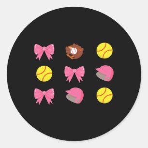 Softll Coquette Pink Bow Cheer Softll Mama Sell Classic Round Sticker