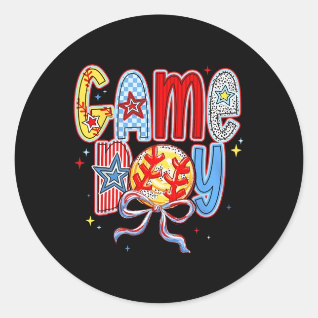 Softll Game Day Softll Coquette Bow Mum Mama Mothe Classic Round Sticker (Front)