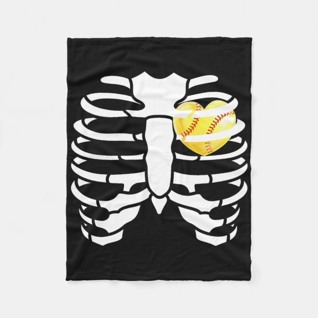 Softll Heart Inside Ribs Skeleton Halloween Costum Fleece Blanket (Front)