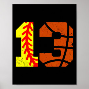 Softll Sketll Number 13 Jersey Funny 13th Birthday Poster