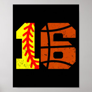 Softll Sketll Number 16 Jersey Funny 16th Birthday Poster