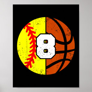 Softll Sketll Number 8 Jersey Funny 8th Birthday Poster