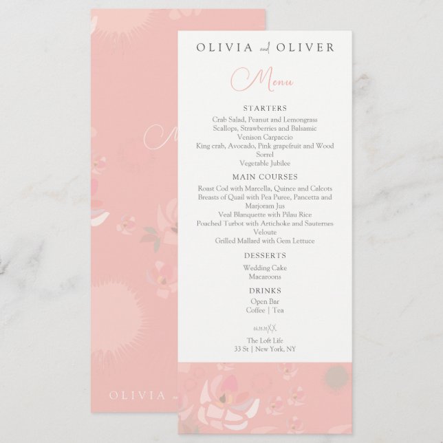 Softness Tea Roses Wedding Menu (Front/Back)