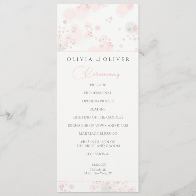 Softness Tea Roses Wedding Programme (Front)
