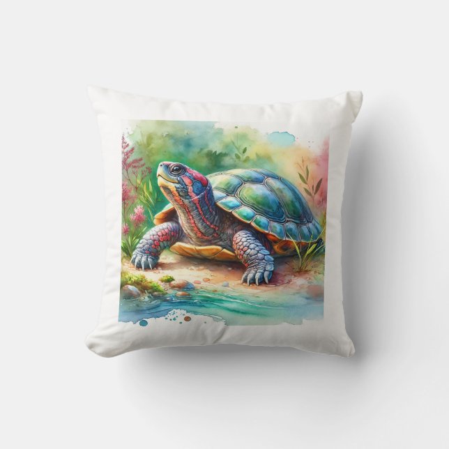 Softshell Turtle 221024AREF149 - Watercolor Cushion (Front)