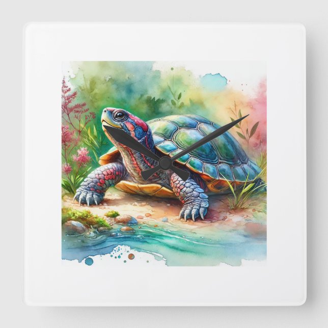 Softshell Turtle 221024AREF149 - Watercolor Square Wall Clock (Front)
