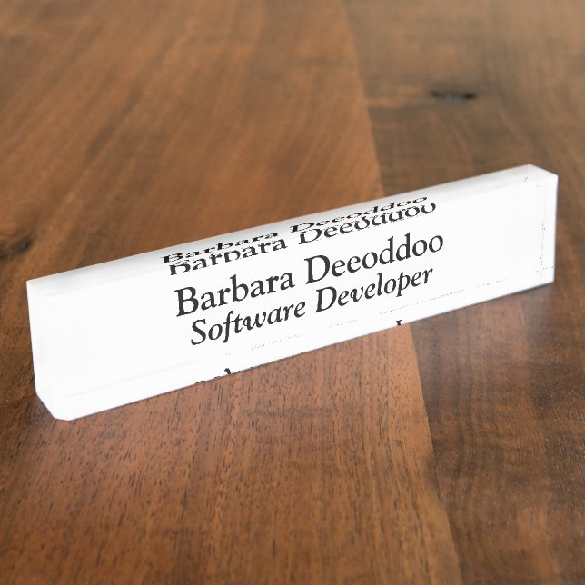 Software Developer White Acrylic Nameplate (Side)