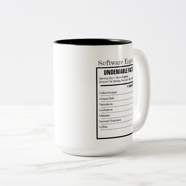 Software Engineer Brain and Nutritional Label Mug (Front Right)