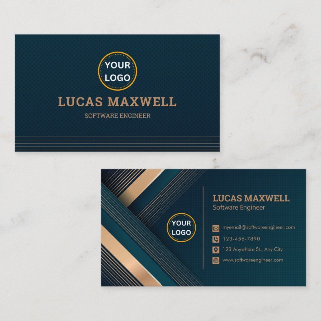 Software Engineer Business Cards Gold Blue Modern (Front/Back)