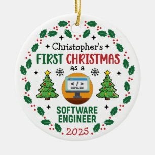 Software Engineer First Christmas Custom Name Ceramic Tree Decoration