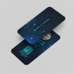 Software Engineer Monogram Modern Neon Blue  Business Card