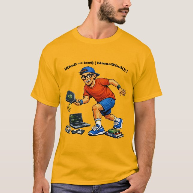 Software Engineer Playing Pickleball with Paddle T-Shirt (Front)