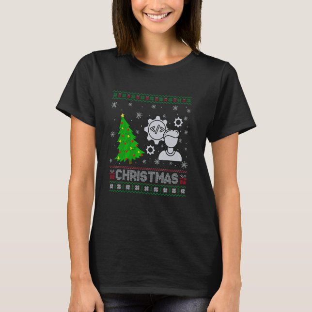 Software Engineer Xmas Tree Lighting Ugly Christma T-Shirt (Front)