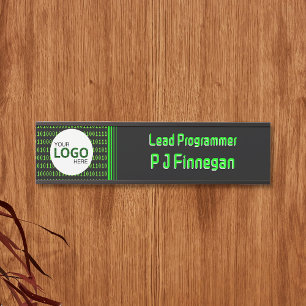 Software theme binary code tech business: own logo door sign