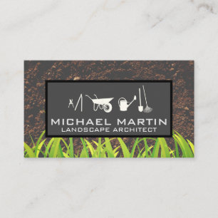 Soil and Growing Grass   Gardening Tools Business Card