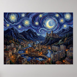 Sokovia City Starry Night European Landscape Poster