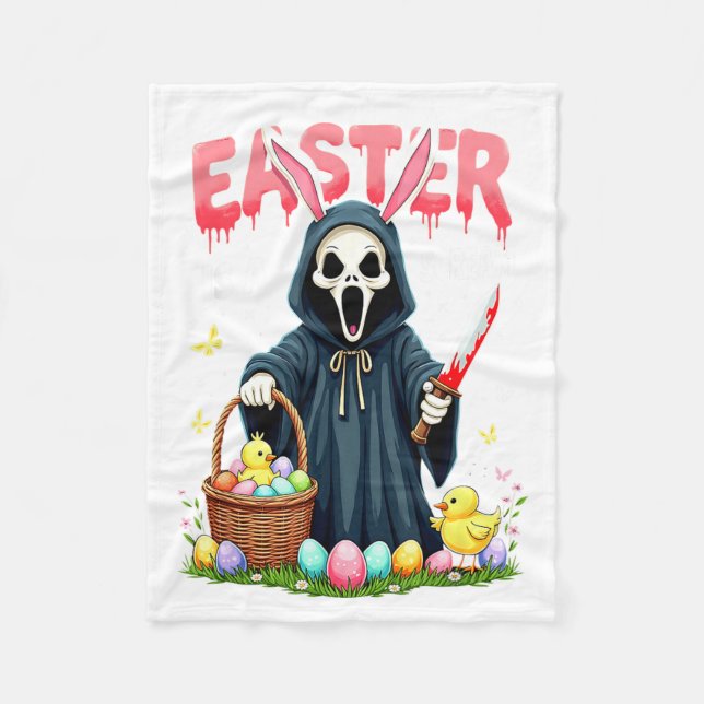 Soky Easter is A Scream Gothic Bunny Design Fleece Blanket (Front)