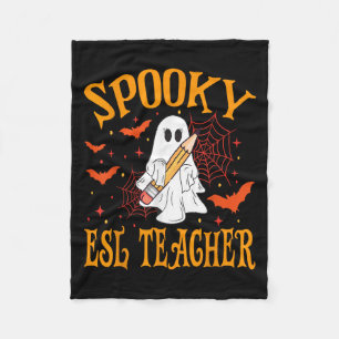 Soky Esl Teacher Ghost Funny Halloween School Wome Fleece Blanket
