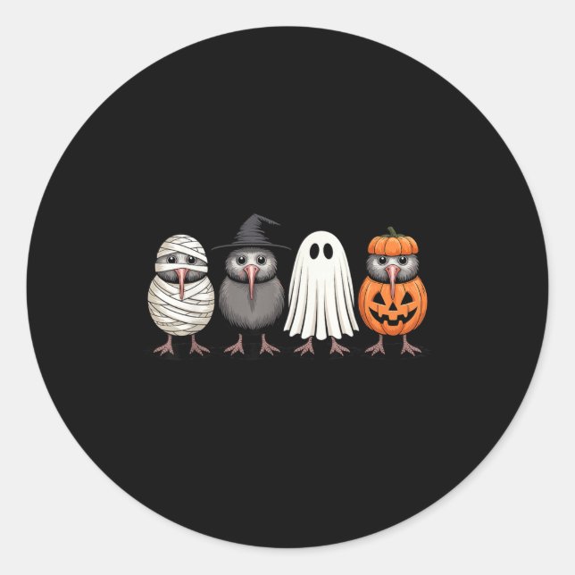 Soky Ghost Kiwi Bird Pumpkin Halloween Skeleton  Classic Round Sticker (Front)