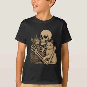 Soky Halloween Cute Cat Hugging Skeleton T-Shirt