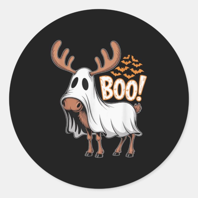 Soky Moose Ghost Boo Costume Halloween Party  Classic Round Sticker (Front)