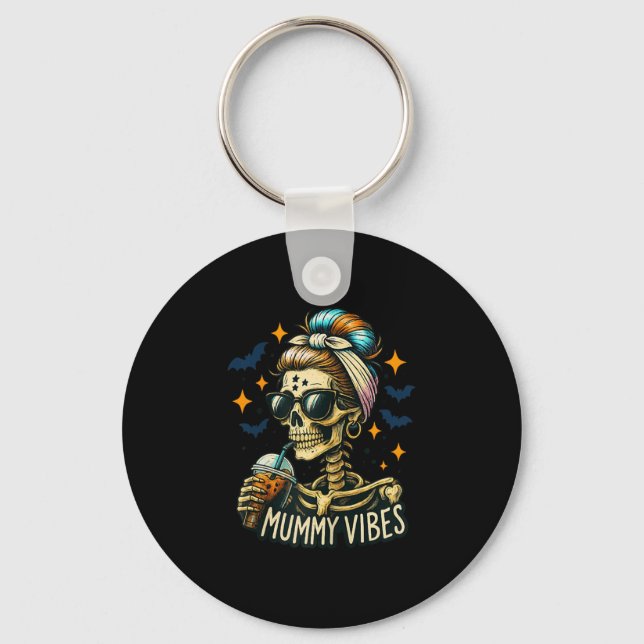 Soky Mummy Skeleton Coffee Vibes Halloween Mom Pro Key Ring (Front)