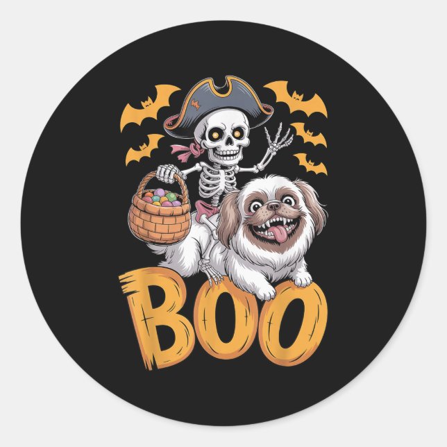 Soky Peke Costume On Boo Pekingese Halloween  Classic Round Sticker (Front)