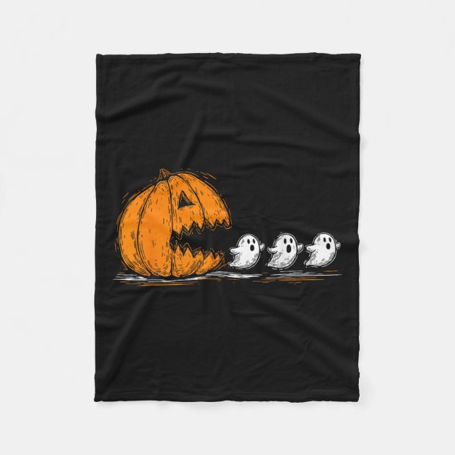 Soky Pumpkin Chasing Cute Ghosts Halloween Parade  Fleece Blanket (Front)