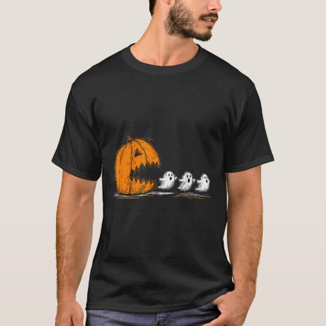 Soky Pumpkin Chasing Cute Ghosts Halloween Parade  T-Shirt (Front)