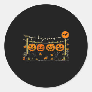 Soky Season Retro Halloween Black Cat Pumpkin Fall Classic Round Sticker