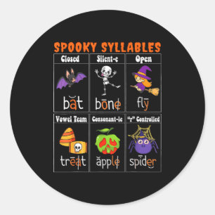 Soky Syllables Funny Halloween Educational Teacher Classic Round Sticker
