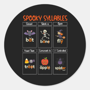 Soky Syllables Halloween Teacher Educational Phoni Classic Round Sticker