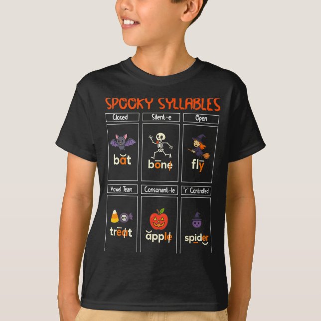Soky Syllables Halloween Teacher Educational Phoni T-Shirt (Front)